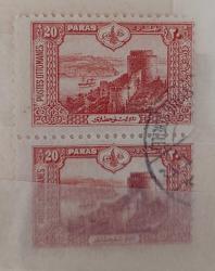 LOT.15 » Osmanlı 1914 Londra 20 p. Rumeli Hisarı görselli per damgalı