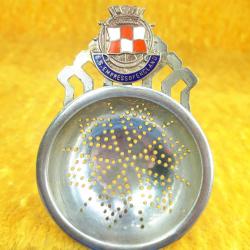 S.S. EMPRESS OF ENGLAND EL YAPIMI MİNE ARMALI , İNGİLİZ TRANSATLANTİK BUHARLI YOLCU GEMİSİNDEN ÇIKMA GÜMÜŞ KAPLAMA METAL ANTİKA ÇAY SÜZGEÇİ