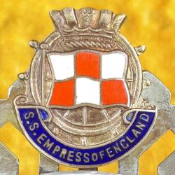 S.S. EMPRESS OF ENGLAND EL YAPIMI MİNE ARMALI , İNGİLİZ TRANSATLANTİK BUHARLI YOLCU GEMİSİNDEN ÇIKMA GÜMÜŞ KAPLAMA METAL ANTİKA ÇAY SÜZGEÇİ