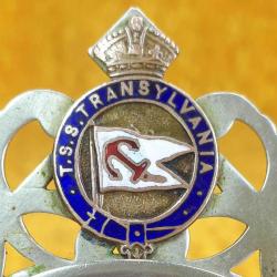T.S.S. TRANSYLVANIA , EL YAPIMI MİNE ARMALI , İNGİLİZ TRANSATLANTİK BUHARLI YOLCU GEMİSİNDEN ÇIKMA GÜMÜŞ KAPLAMA METAL ANTİKA ÇAY SÜZGEÇI