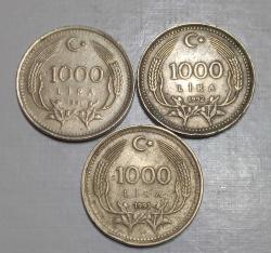 TÜRKİYE CUMHURİYETİ 1000 LİRA 1991 -1992-1993 YILLARI 3 ADET