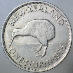 YENİ ZELANDA 1 FLORİN 1965 KRALİÇE II. ELİZABETH-KİWİ 28,58 mm.