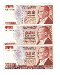 7.Emisyon 1.Tertip 20000 Türk Lirası Seri D-E-F Lot - ÇÇT TCK10142