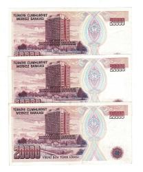 7.Emisyon 1.Tertip 20000 Türk Lirası Seri D-E-F Lot - ÇÇT TCK10142