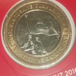 TÜRKİYE  2016   1   LİRA     HATIRA  15  TEMMUZ  ŞEHİTLERİ    ÖZEL KAPAMASINDA