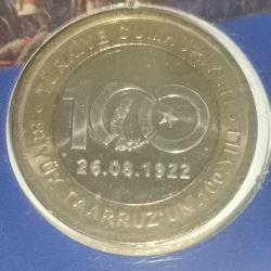 TÜRKİYE  2022   1   LİRA     HATIRA   BÜYÜK TAARRUZUN 100. YILI    ÖZEL KAPAMASINDA