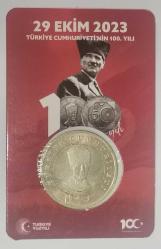 TÜRKİYE  2023    5  LİRA     HATIRA   TÜRKİYE CUMHURİYETİNİN 100. YILI   ÖZEL KAPAMASINDA