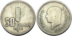 Türkiye 1936 Yılı Gümüş 50 Kuruş ÇÇT Kondisyonda Az Çıkar Koleksiyon Para