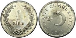 Türkiye 1947 Yılı Gümüş 1 Lira Çil ( UNC ) Az Çıkar Koleksiyon Para