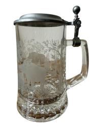 Antika Zin Kapaklı Cam Alman Tankart Bira Bardağı