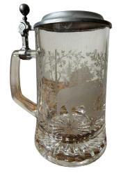 Antika Zin Kapaklı Cam Alman Tankart Bira Bardağı