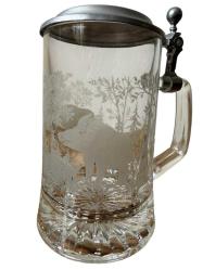 Antika Zin Kapaklı Cam Alman Tankart Bira Bardağı