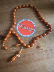 Mesut Elma Usta Logolu Sıkma Kehribar Tesbih,Vintage Ahşap Kutu Hediyeli