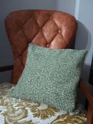 El Yapımı - Handmade 2'li Mavi ve Yeşil Kırçıllı Kırlent Kılıfı - (Yastık Görsel Amaçlıdır)