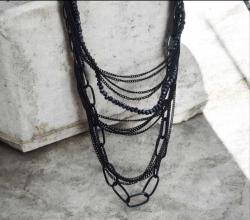 Çok Katmanlı Gotik Siyah Zincir Kolye