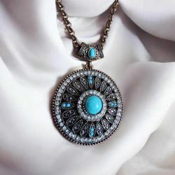 Firuze Taşlı Bohem Kolye