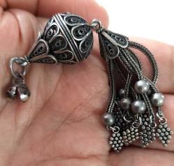 OSMANLI DÖNEMİ ANTİK MUHTEŞEM GÜMÜŞ MÜTHİŞ MOTİF İŞLEMELİ SARAYSAL TESPİH PÜSKÜLÜ RRRR1AA1 PEK ÇIKMAZ