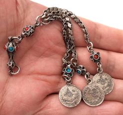 OSMANLI DÖNEMİ ANTİK MUHTEŞEM GÜMÜŞ MÜTHİŞ MOTİF İŞLEMELİ SARAYSAL TESPİH PÜSKÜLÜ 1A1A1R1R PEK ÇIKMAZ