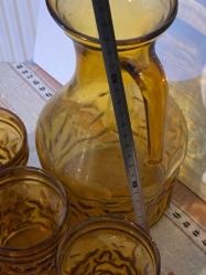 Vintage 1970's Amber Rengi Su Takımı Sürahi 23 cm litre bardaklar 9cm