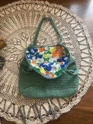 zeytin yeşili örgü çanta yeni