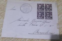 LOT.18 » 1948 İSPANYA ÖZEL DAMGALI ÜZERİNDE 4 LÜ BLOK LU  ZARF