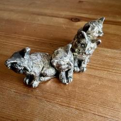 Vintage 80'ler dönemi Gümüş kaplama Dekoratif Dörtlü kedi biblosu