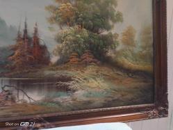 1950'ler, klasik yağlı boya manzara resmi, 100×60 cm, ahşap-memer tozu çerçeve-sanatçı ürünü
