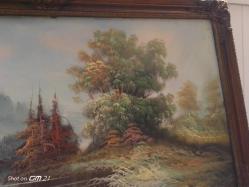 1950'ler, klasik yağlı boya manzara resmi, 100×60 cm, ahşap-memer tozu çerçeve-sanatçı ürünü