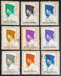 +++ ENDONEZYA BAŞKAN SUKARNO LOT    9 ÇEŞİT    1966     - DAMGALI