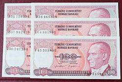 Türkiye Cumhuriyeti 7. Emisyon 100 Lira Harf Takım Çil  A31-B07-C30-D34-E64-F45 ÇİL