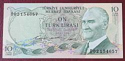 Türkiye Cumhuriyeti 6. Emisyon 1 Tertip 10 Lira D02 154657 ÇİL
