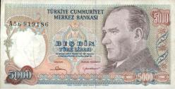 7.EMİSYON 5000 TÜRK LİRASI ÇÇT KONDİSYON KÜÇÜK MEVLANA