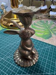 Vintage Pirinç Tavşan Figürlü Şamdan / Mumluk – Dekoratif & Koleksiyonluk