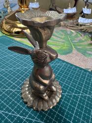 Vintage Pirinç Tavşan Figürlü Şamdan / Mumluk – Dekoratif & Koleksiyonluk