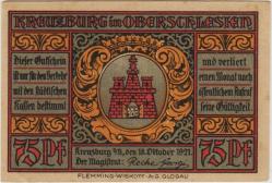 *** ALMANYA 75 PFENNİG 1921 NOTGELD-KREUZBURG-YUKARI SİLEZYA. ÇİL.