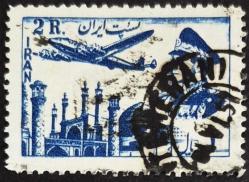 +++ İRAN ŞAH RIZA PEHLEVİ  , CAMİ ve UÇAK      1953     2R   - DAMGALI