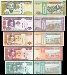 Moğolistan 10-20-50-100-500 Tuğrik , 5li Set, Çil, Eski Yabancı Kağıt Para