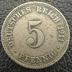 Almanya 5 Pfennig 1911. Darphane işareti 