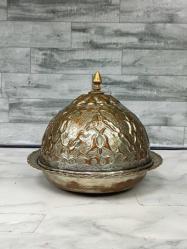 Antika Değerinde, Osmanlı Formunda Yoğun El İşçiliği Gravürlü Bakır Kapaklı Sahan