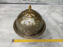 Antika Değerinde, Osmanlı Formunda Yoğun El İşçiliği Gravürlü Bakır Kapaklı Sahan