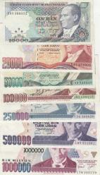 7. EMİSYON 10.000 - 20.000 - 50.000 - 100.000- 250.000 - 500.000 VE 1.000.000 LİRA / ÇOK ÇOK TEMİZ KONDİSYON - LEKESİZ