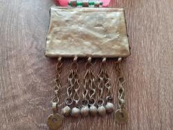 Eski Türkmen işi alpaka dan mamul doğal pembe kuvars taşlı kolye