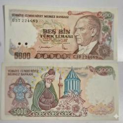 5000 TL Büyük ıMevlana  7 Emisyon    Çil -