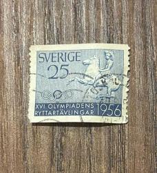İsveç Pulu - Sweden ( Sverige ) Stamp -  Postadan Geçmiş Pul Filateli -  DAMGALI - 1956 Yaz Olimpiyat Oyunları Temalı Pul, 25 PARA - YABANCI PULLAR-NOSTALJİK DOĞUM GÜNÜ HEDİYESİ