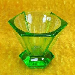 ANTİKA AVRUPA ART DECO ALTIGEN FORMLU YEŞİL RENKLİ KRİSTAL CAM MİNYATÜR VAZO