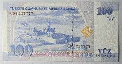 8.Emisyon 100 Yeni Türk Lirası (YTL) C08 227777 Çil Kondisyonda Koleksiyonluk Eski Para
