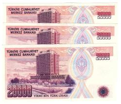 7.EMİSYON 20.000 LİRA F SERİ ÇİL 3 ADET HARF TAKIM FIRSAT LOTU
