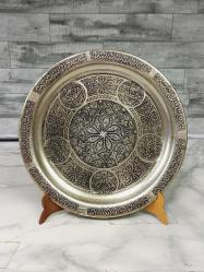 Tamamı El İşçiliği Yoğun Gravür İşlemeli Bakır Tepsi (23 cm)