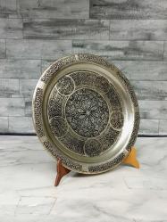 Tamamı El İşçiliği Yoğun Gravür İşlemeli Bakır Tepsi (23 cm)