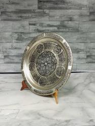 Tamamı El İşçiliği Yoğun Gravür İşlemeli Bakır Tepsi (23 cm)